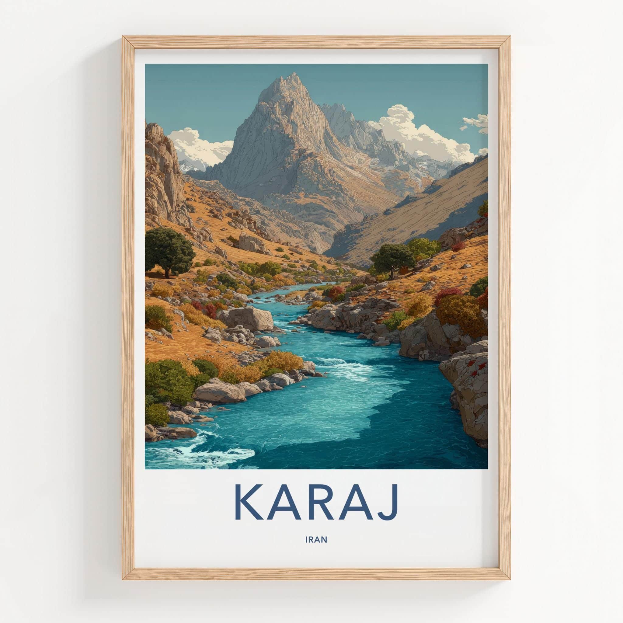 Karaj Poster - Iran Framed Art - Vibrant River Valley Home Decor