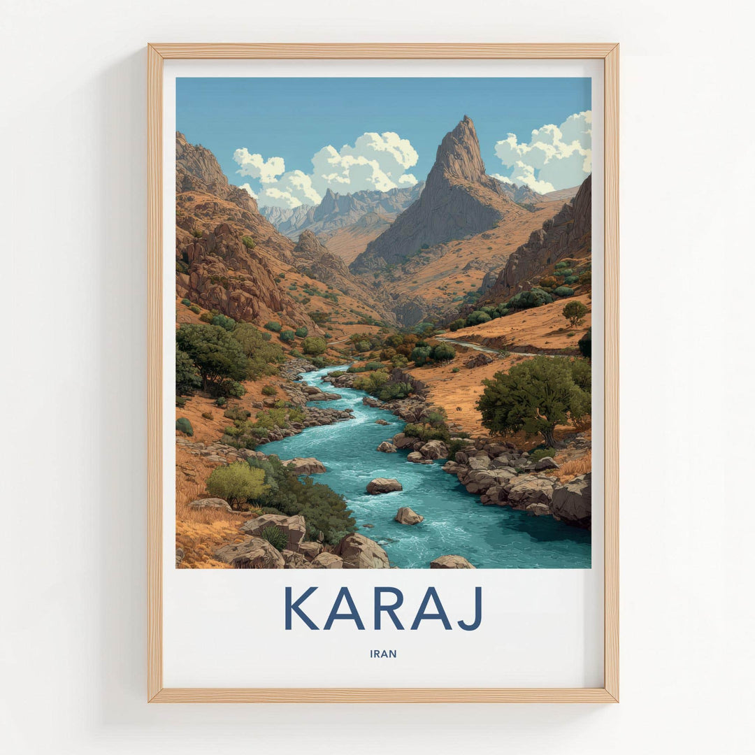 Karaj Poster - Iran Framed Print - River Canyon Mountains Framed Decor