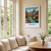 Karaj Poster - Iran Framed Print - River Canyon Mountains Framed Decor
