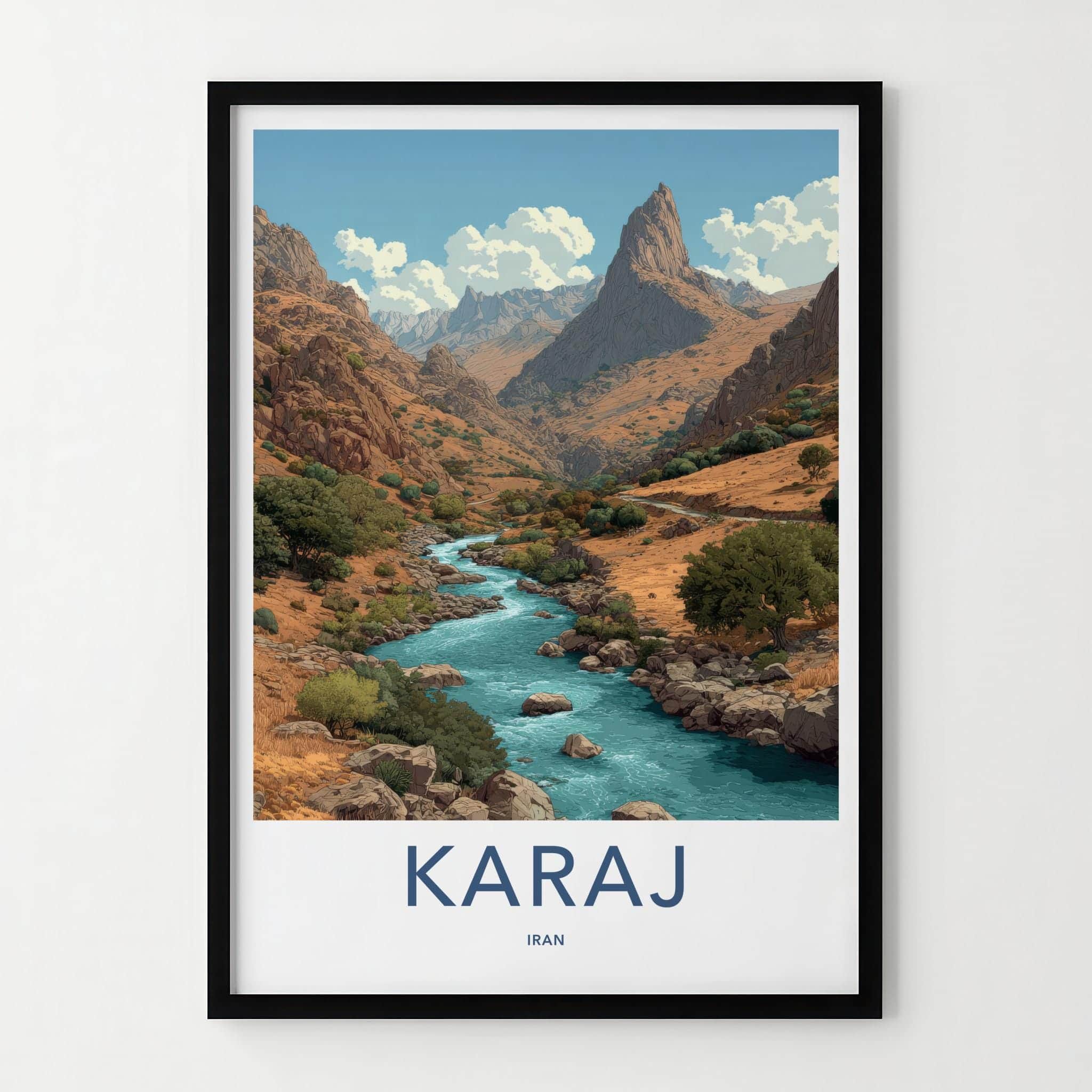 Karaj Poster - Iran Framed Print - River Canyon Mountains Framed Decor
