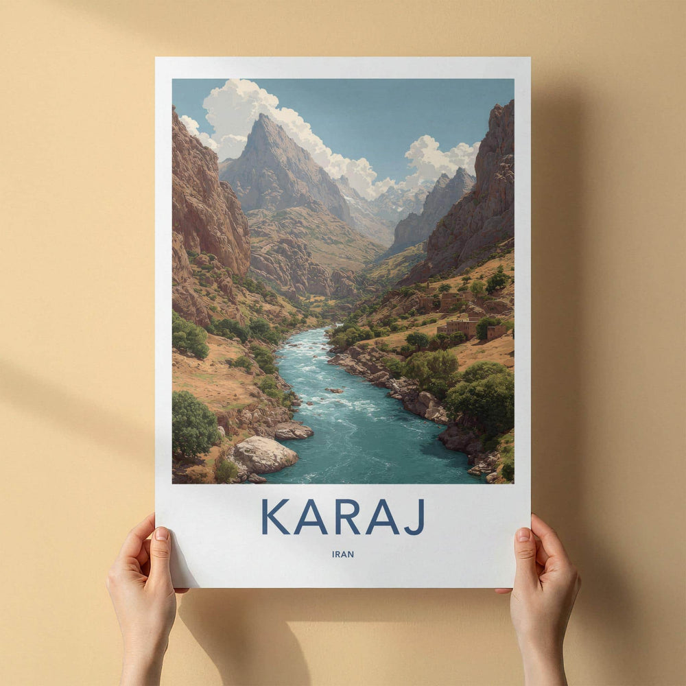 Karaj Poster - Iran Travel Art - Majestic Mountain River Wall Decor