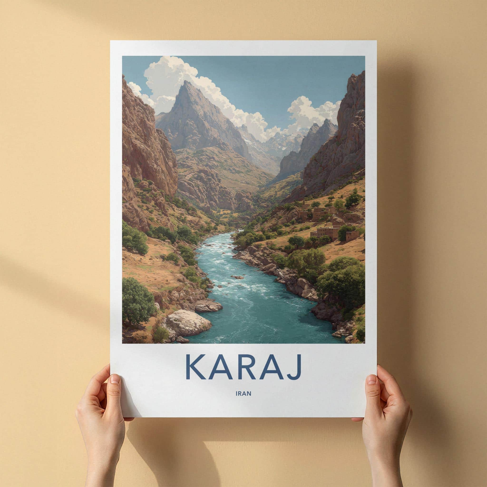 Karaj Poster - Iran Travel Art - Majestic Mountain River Wall Decor