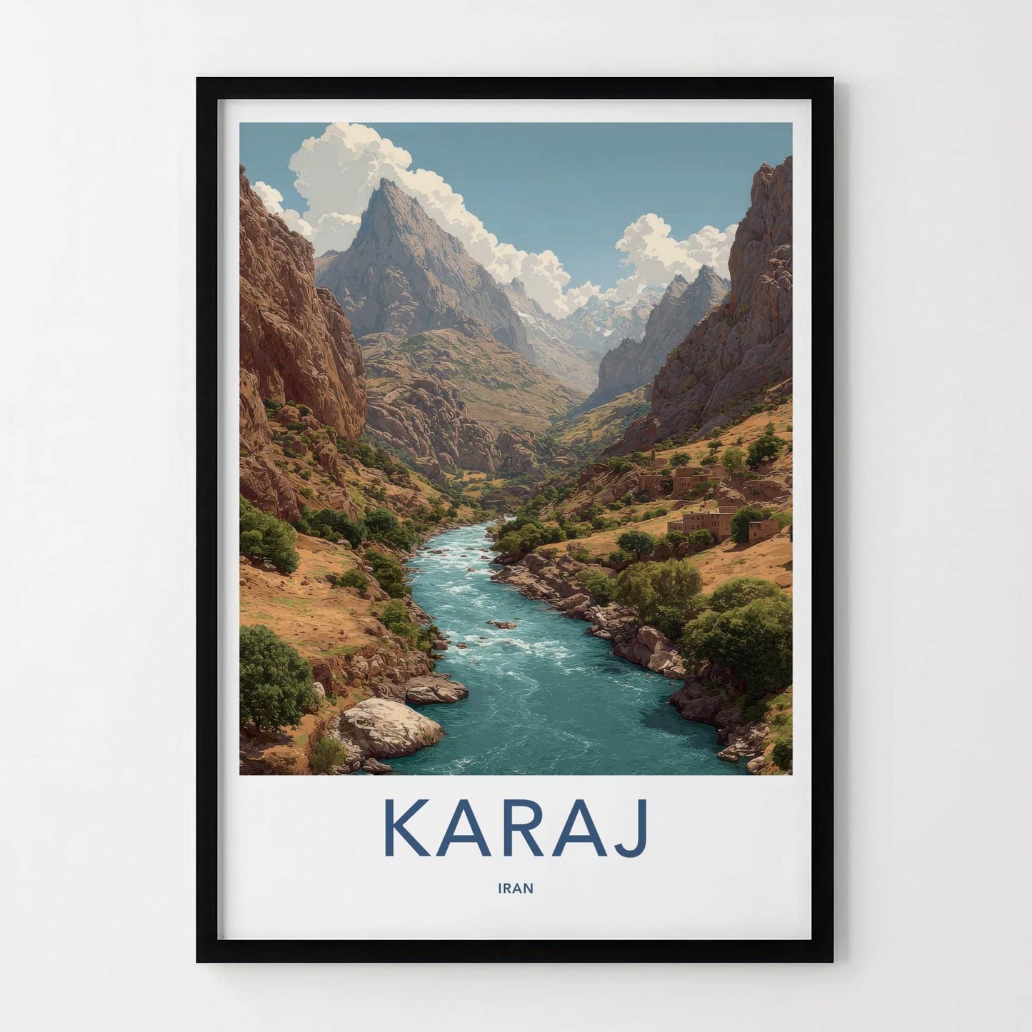 Karaj Poster - Iran Travel Art - Majestic Mountain River Wall Decor