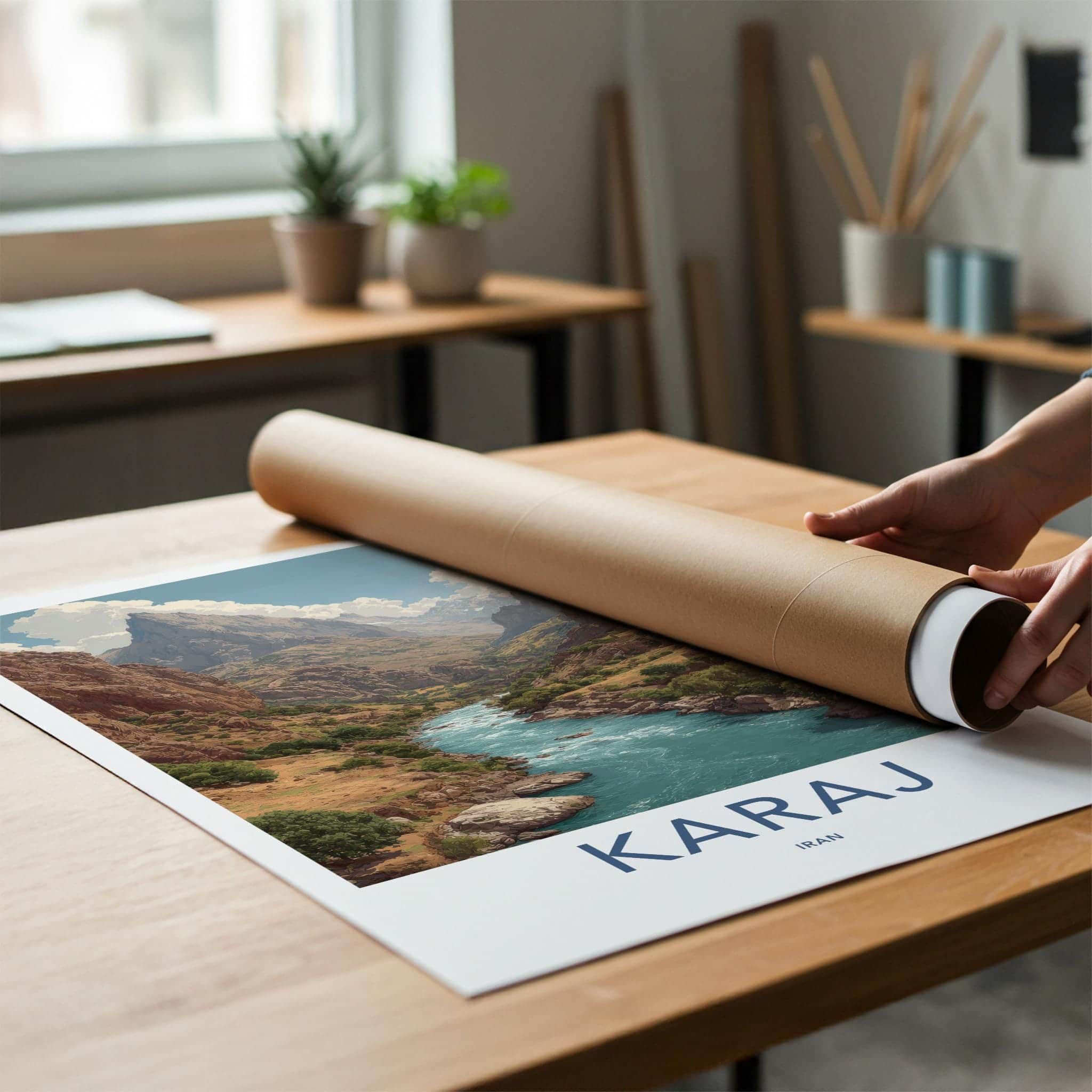 Karaj Poster - Iran Travel Art - Majestic Mountain River Wall Decor