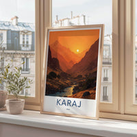 Karaj Poster - Iran Travel Art - Mountain River Sunset Home Decor
