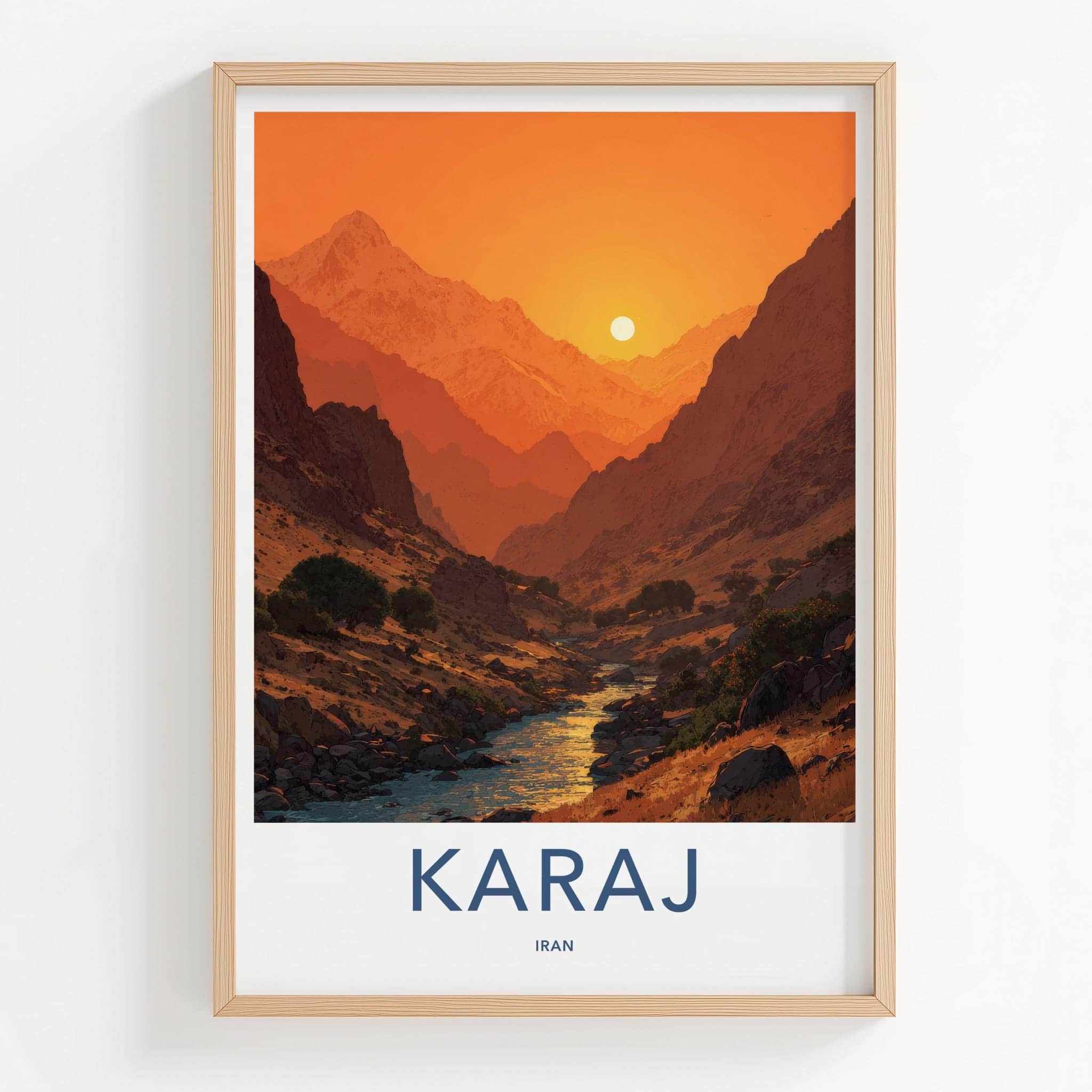 Karaj Poster - Iran Travel Art - Mountain River Sunset Home Decor