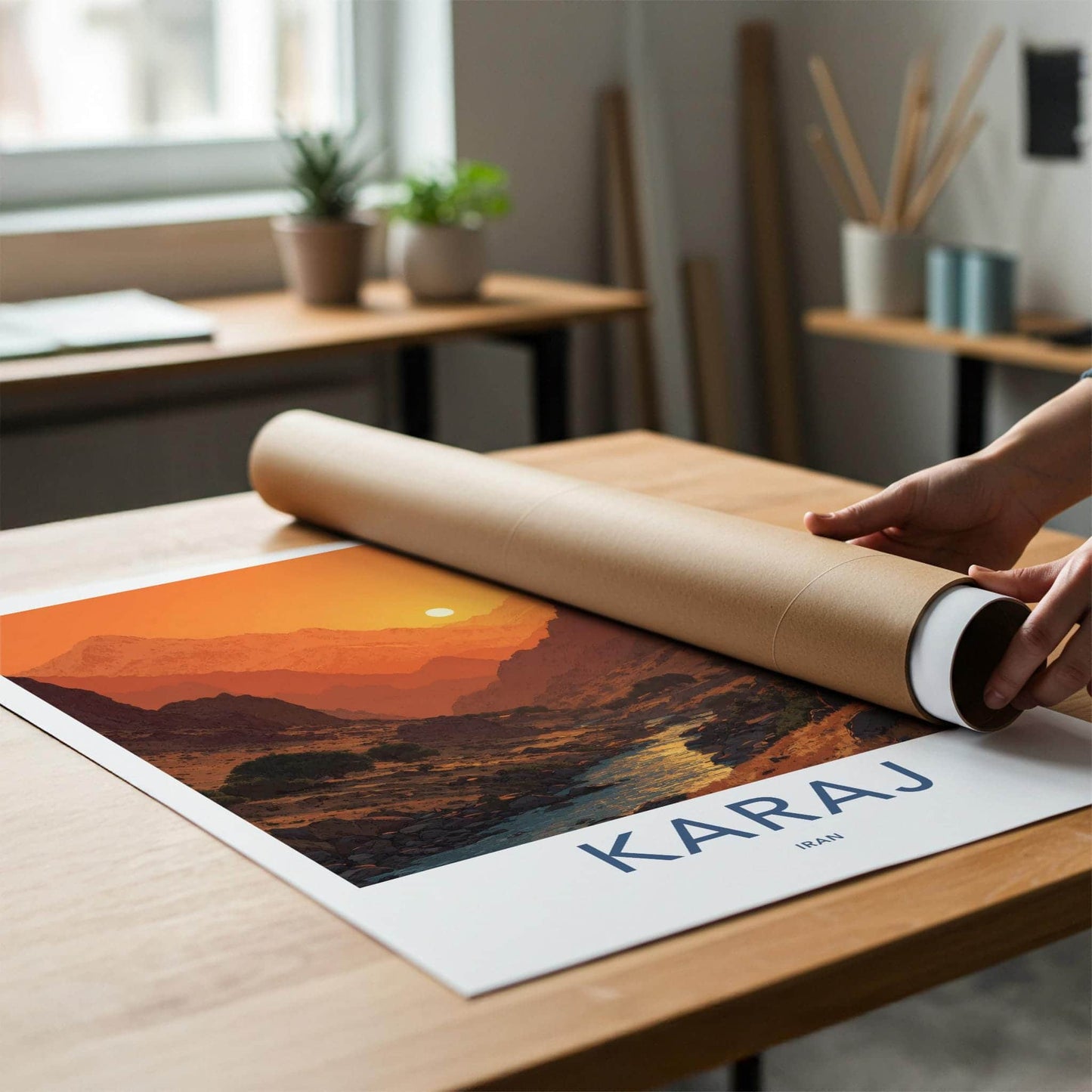 Karaj Poster - Iran Travel Art - Mountain River Sunset Home Decor