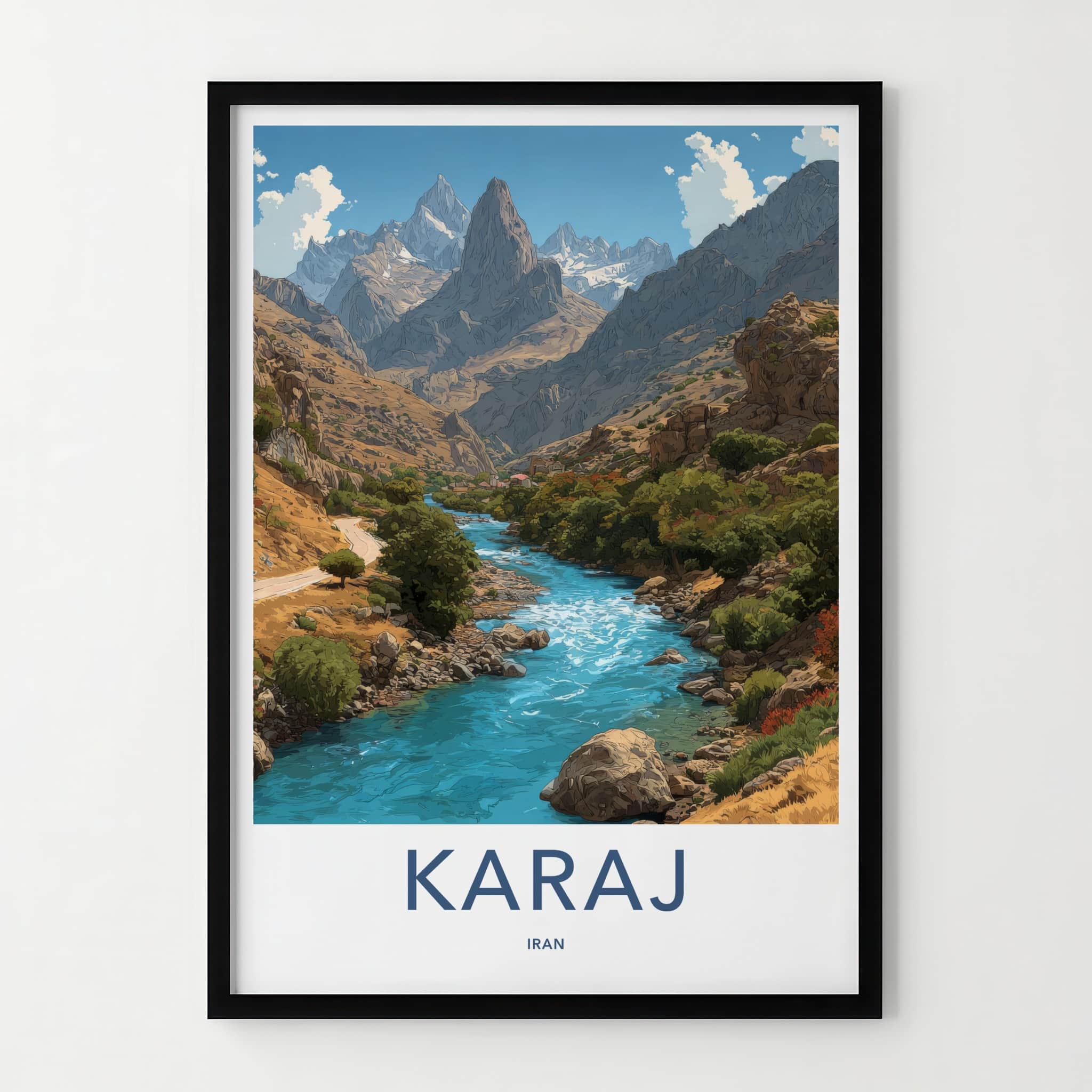 Karaj Poster - Iran Travel Art - Mountain River Village Gallery Art