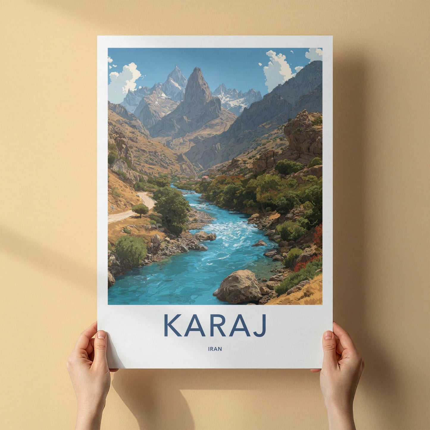 Karaj Poster - Iran Travel Art - Mountain River Village Gallery Art