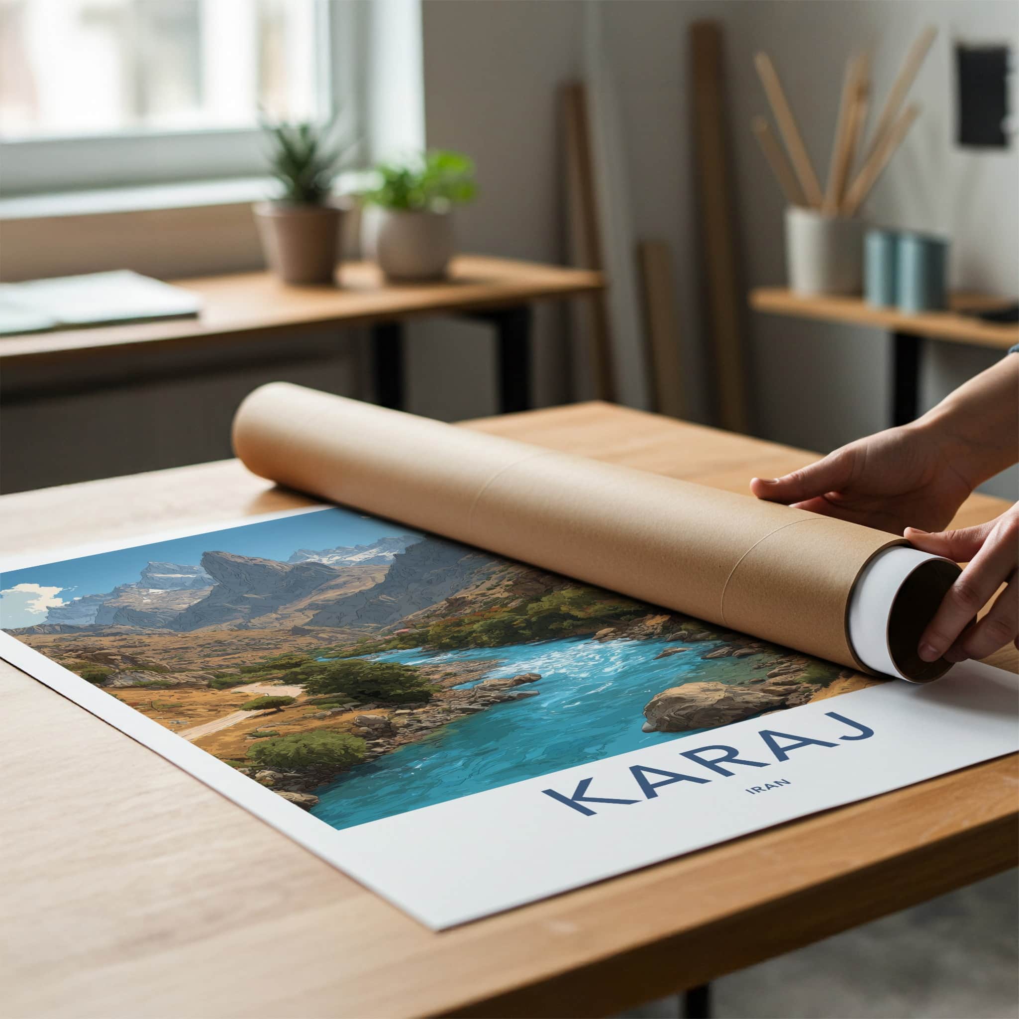 Karaj Poster - Iran Travel Art - Mountain River Village Gallery Art