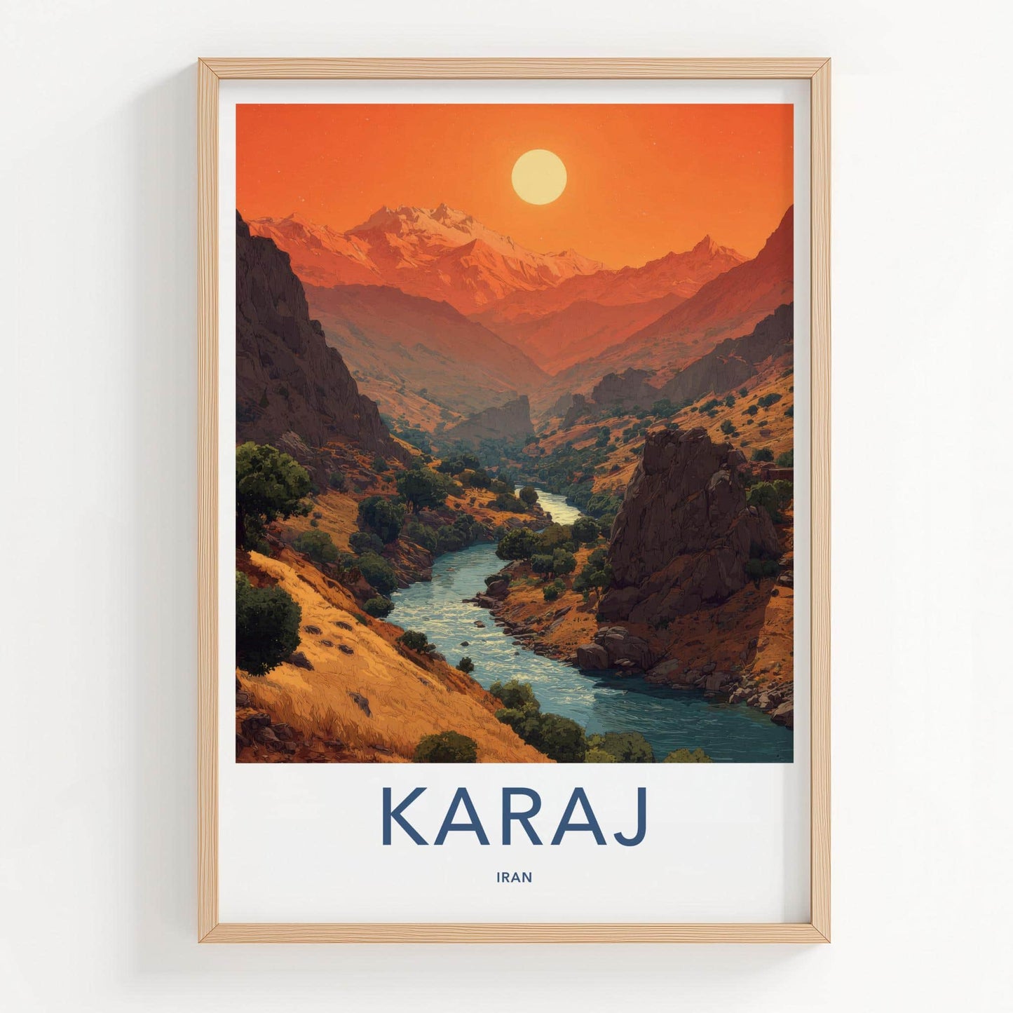Karaj Poster - Iran Travel Art - Mountainous River Valley Home Decor