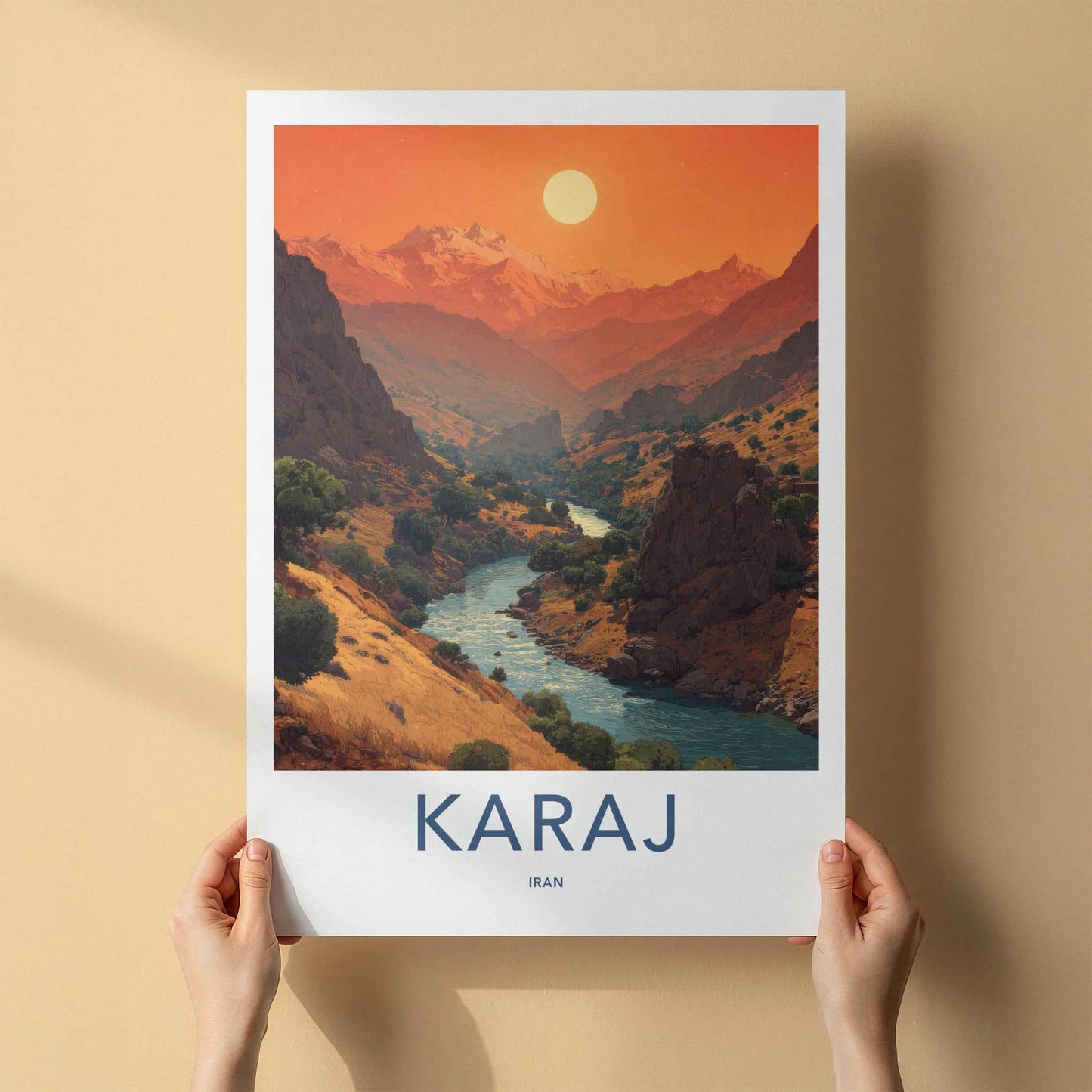 Karaj Poster - Iran Travel Art - Mountainous River Valley Home Decor