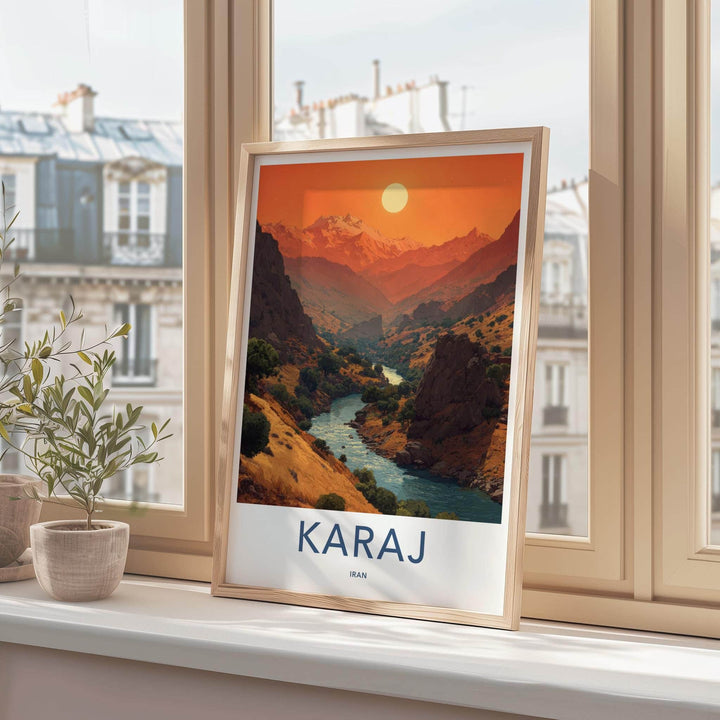 Karaj Poster - Iran Travel Art - Mountainous River Valley Home Decor