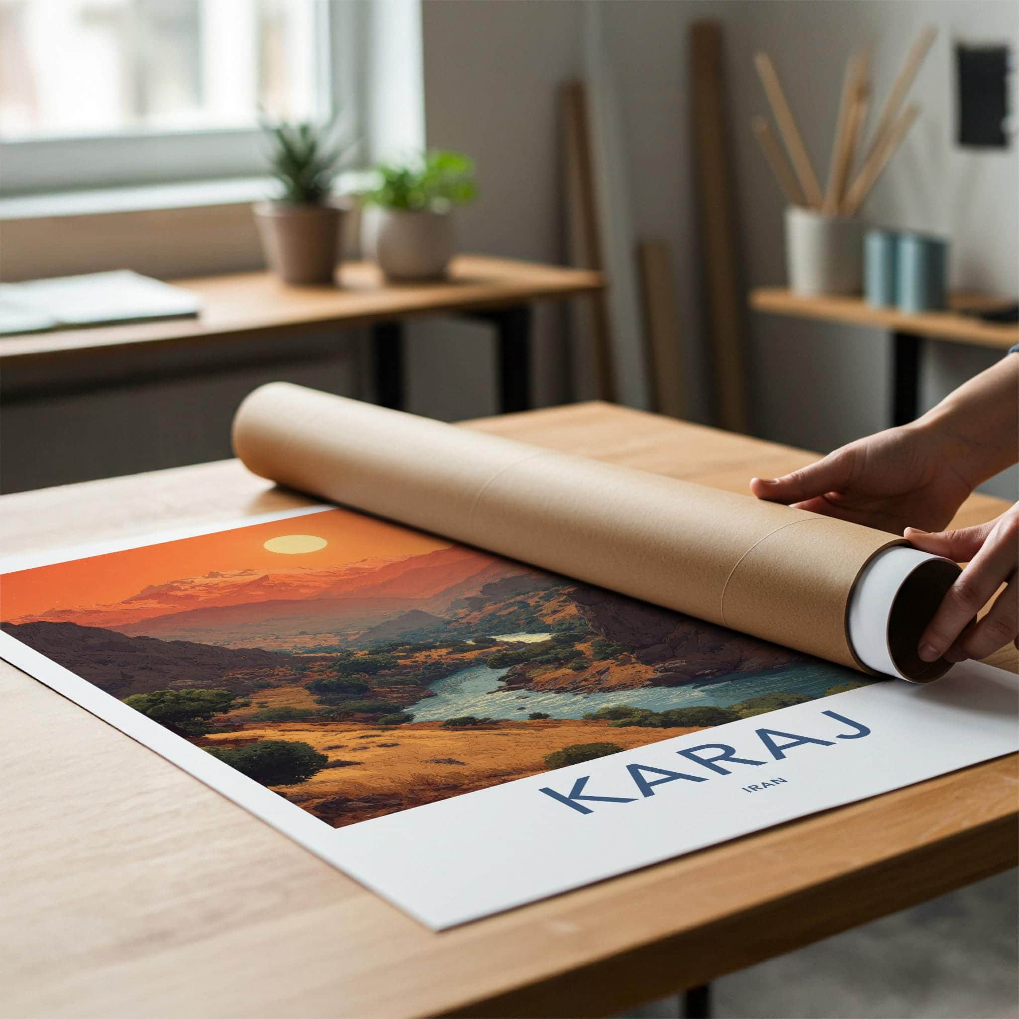 Karaj Poster - Iran Travel Art - Mountainous River Valley Home Decor