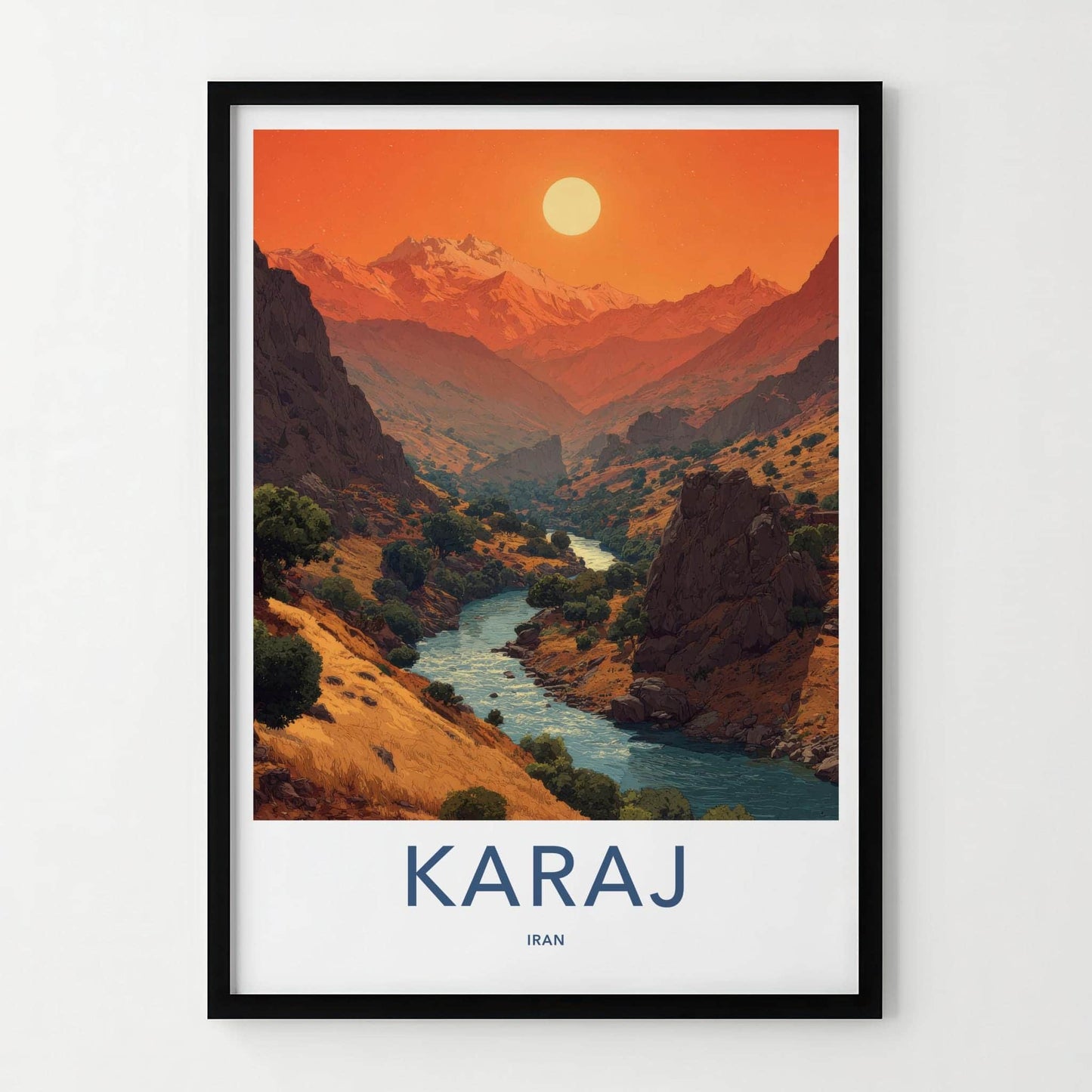 Karaj Poster - Iran Travel Art - Mountainous River Valley Home Decor