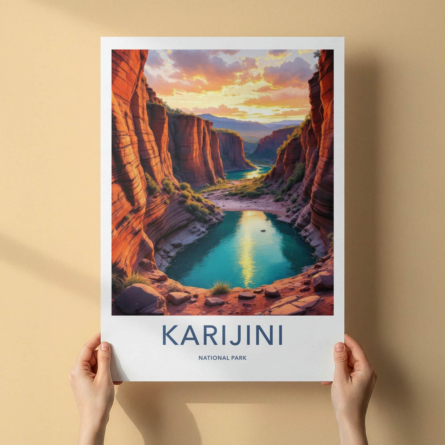 Karijini National Park Poster - Australia Travel Art - Vibrant Canyon Sunset Home Decor