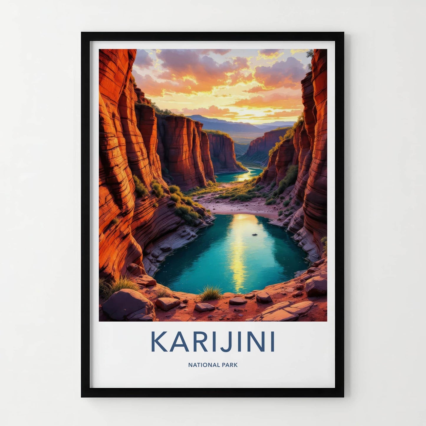 Karijini National Park Poster - Australia Travel Art - Vibrant Canyon Sunset Home Decor