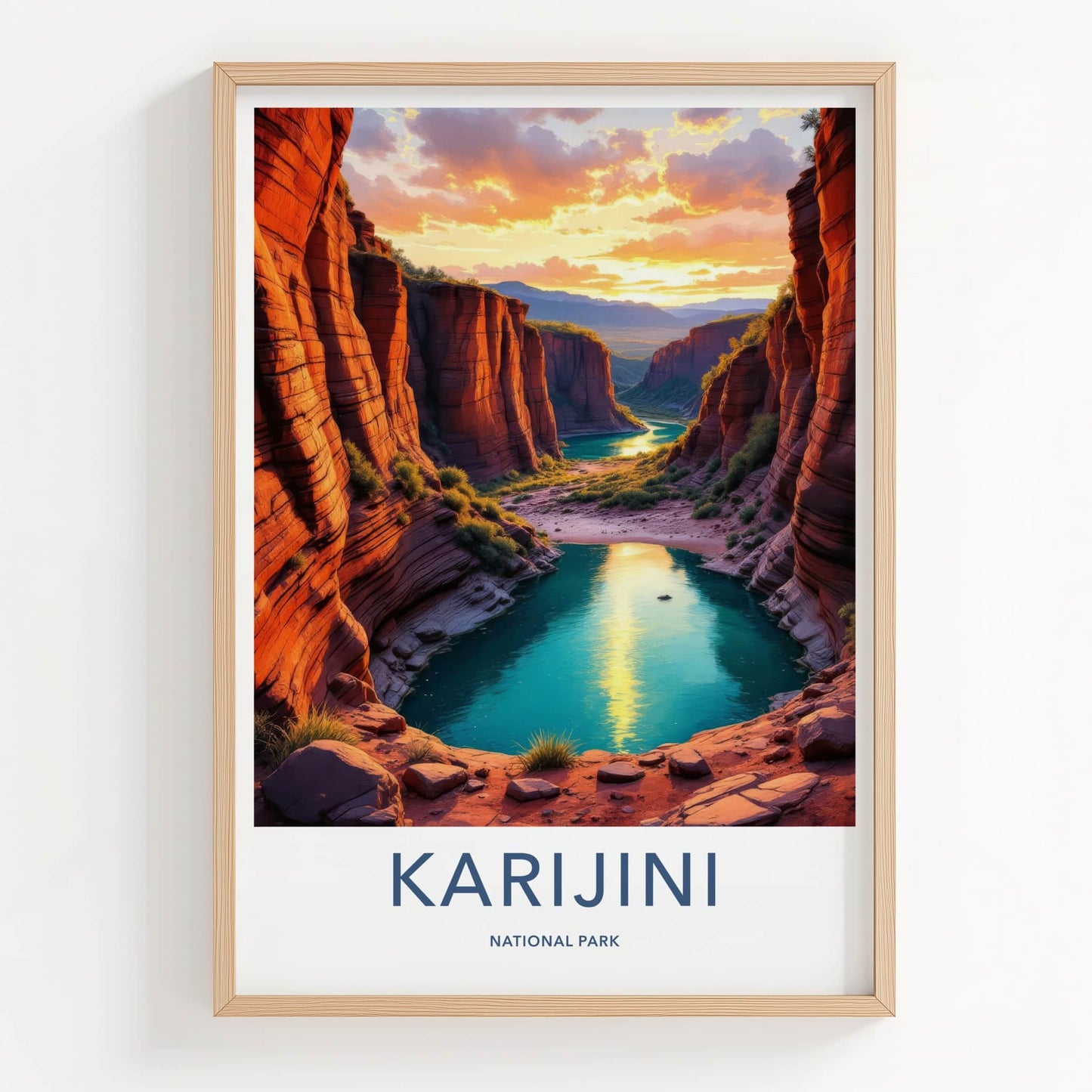 Karijini National Park Poster - Australia Travel Art - Vibrant Canyon Sunset Home Decor