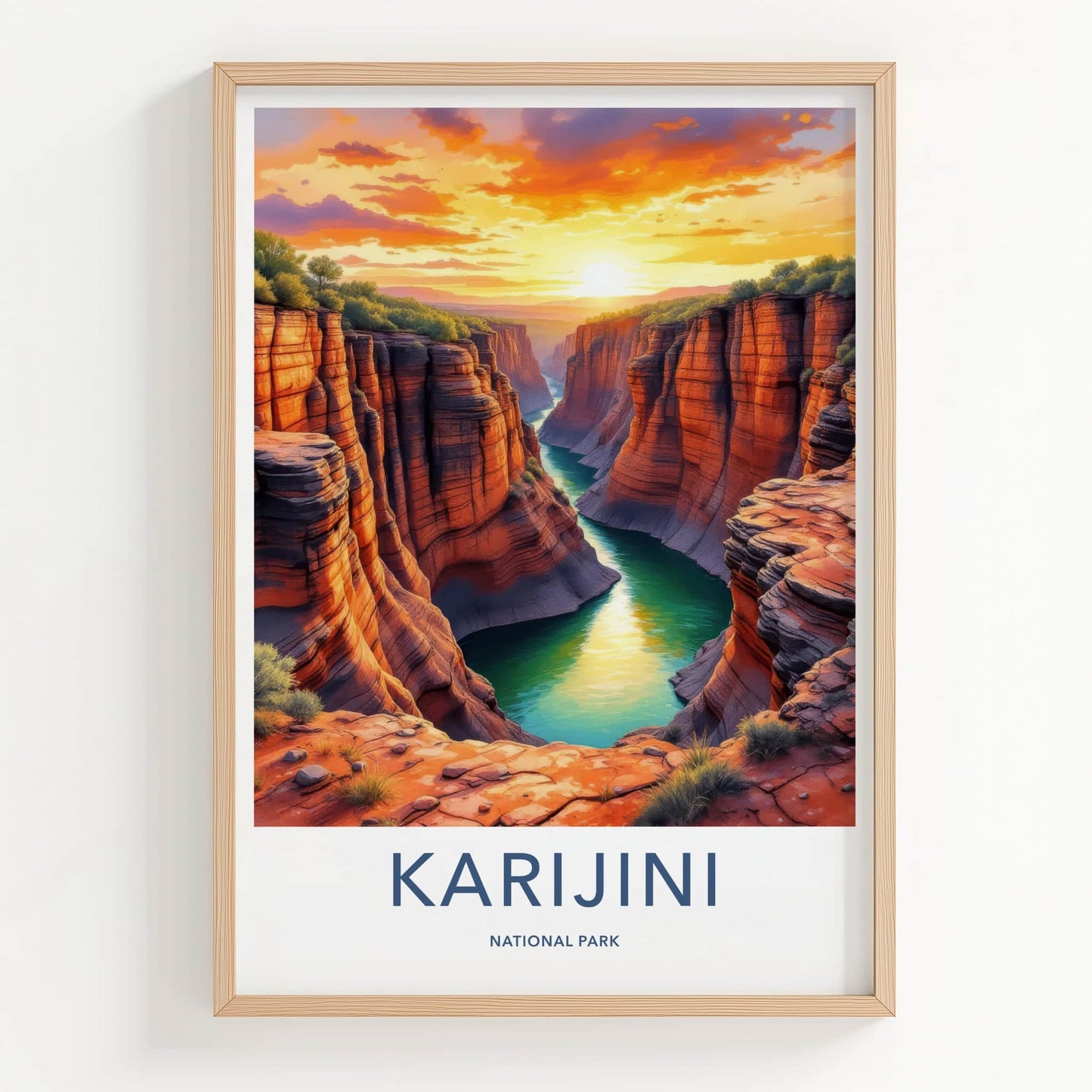 Karijini National Park Poster - Australia Wall Art - Canyon River Sunset Gift