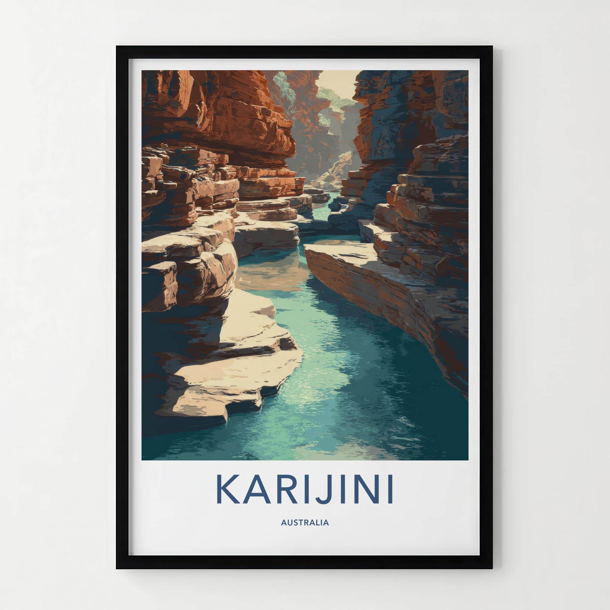 Karijini Poster - Australia Travel Art - Deep Gorge River Home Decor