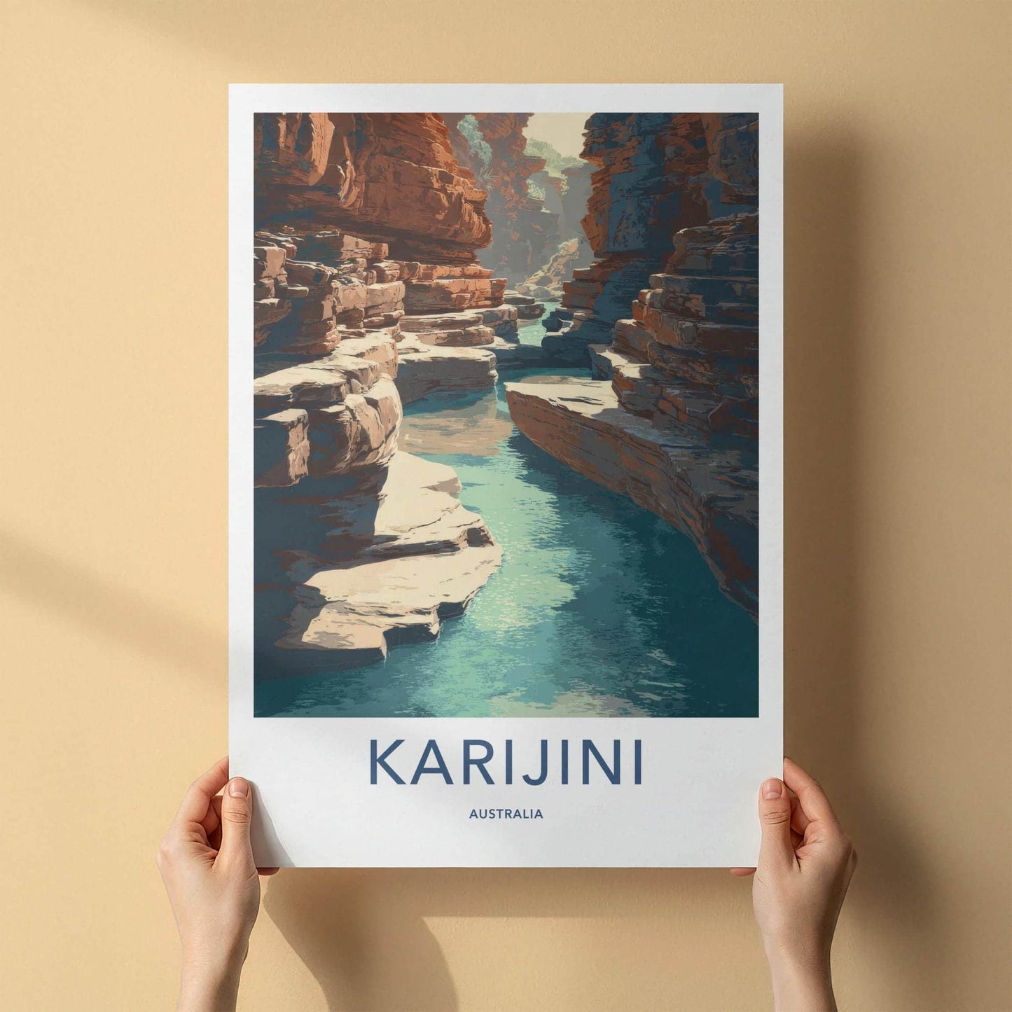 Karijini Poster - Australia Travel Art - Deep Gorge River Home Decor