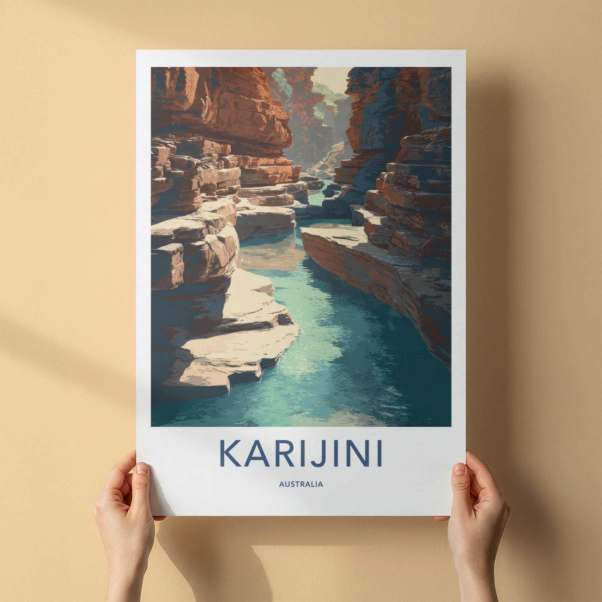 Karijini Poster - Australia Travel Art - Deep Gorge River Home Decor
