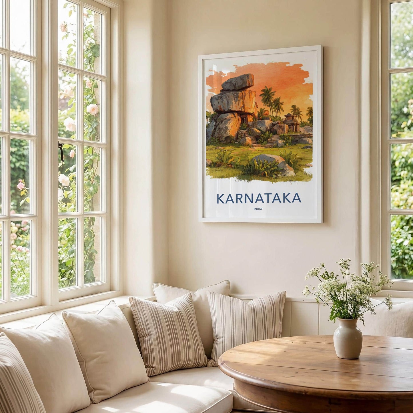 Karnataka Poster - India Travel Art - Karnataka Ancient Stone Temple Home Decor