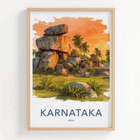 Karnataka Poster - India Travel Art - Karnataka Ancient Stone Temple Home Decor