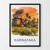 Karnataka Poster - India Travel Art - Karnataka Ancient Stone Temple Home Decor