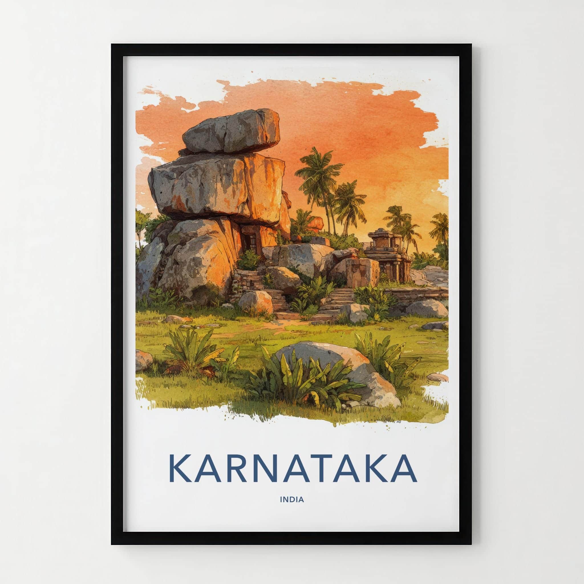 Karnataka Poster - India Travel Art - Karnataka Ancient Stone Temple Home Decor