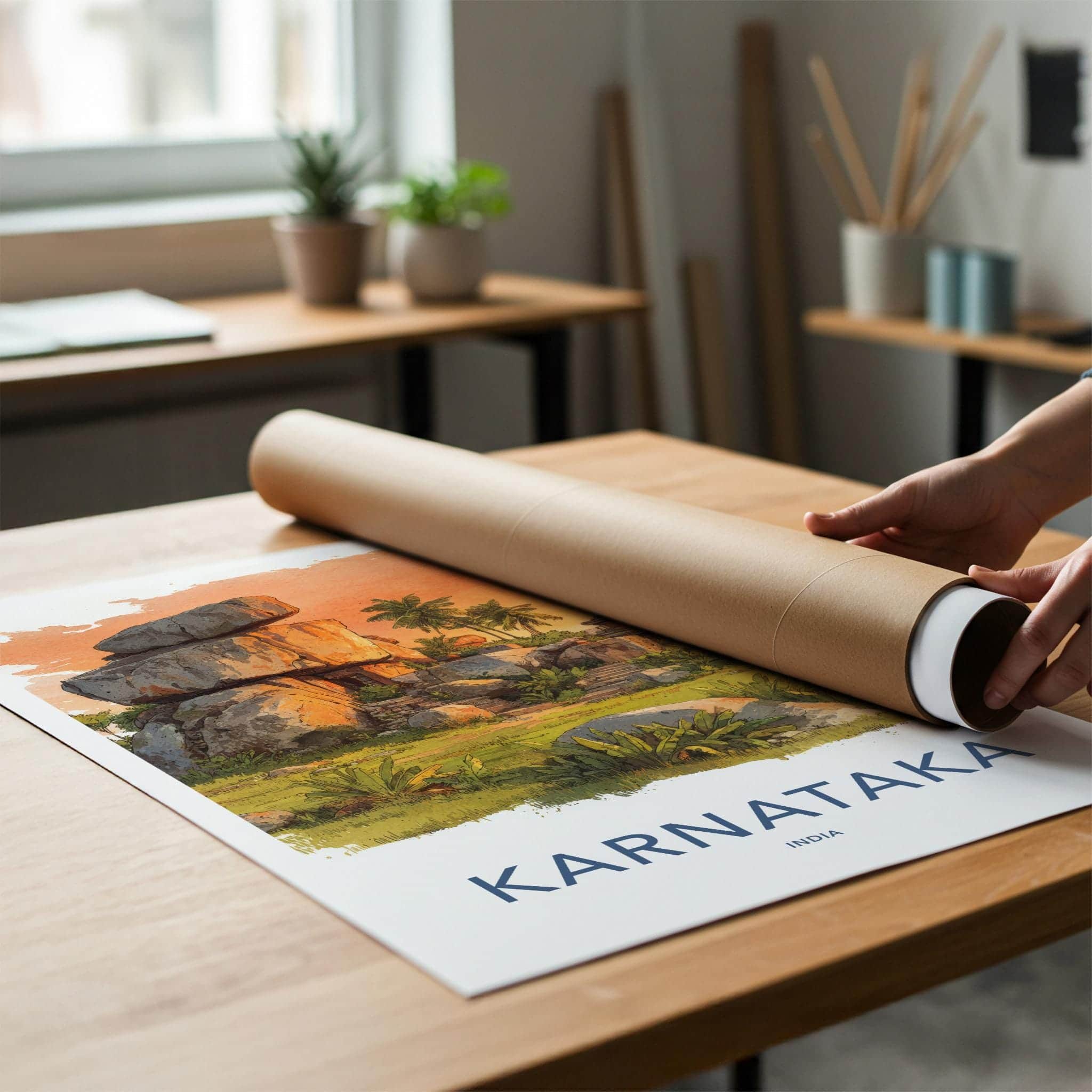 Karnataka Poster - India Travel Art - Karnataka Ancient Stone Temple Home Decor