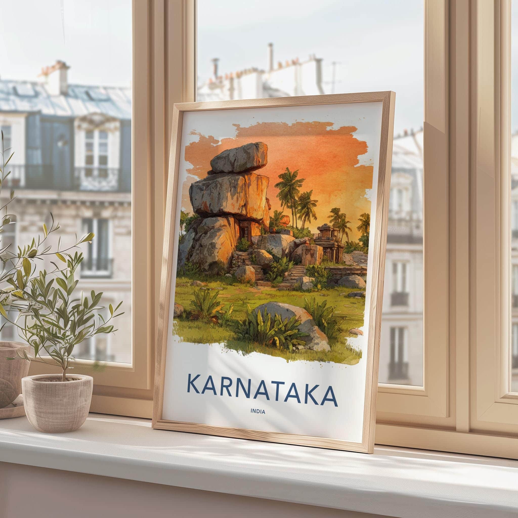 Karnataka Poster - India Travel Art - Karnataka Ancient Stone Temple Home Decor