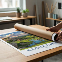 Karnataka Poster - India Travel Art - Karnataka Ancient Temple River Home Decor