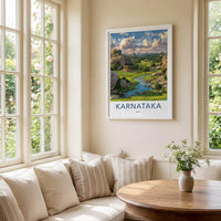 Karnataka Poster - India Travel Art - Karnataka Ancient Temple River Home Decor