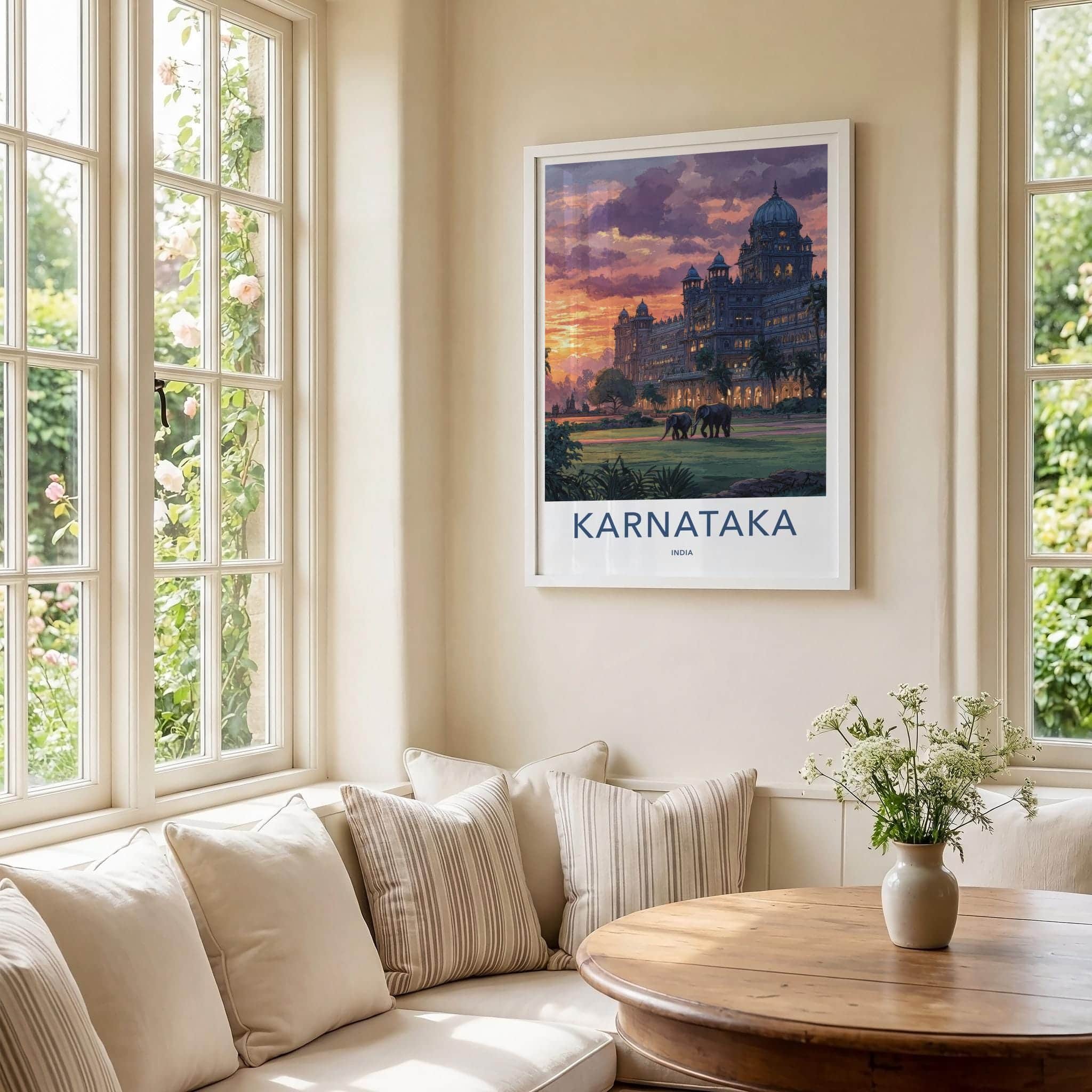 Karnataka Poster - India Travel Art - Karnataka Dusk Palace Elephants Home Decor