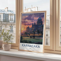 Karnataka Poster - India Travel Art - Karnataka Dusk Palace Elephants Home Decor