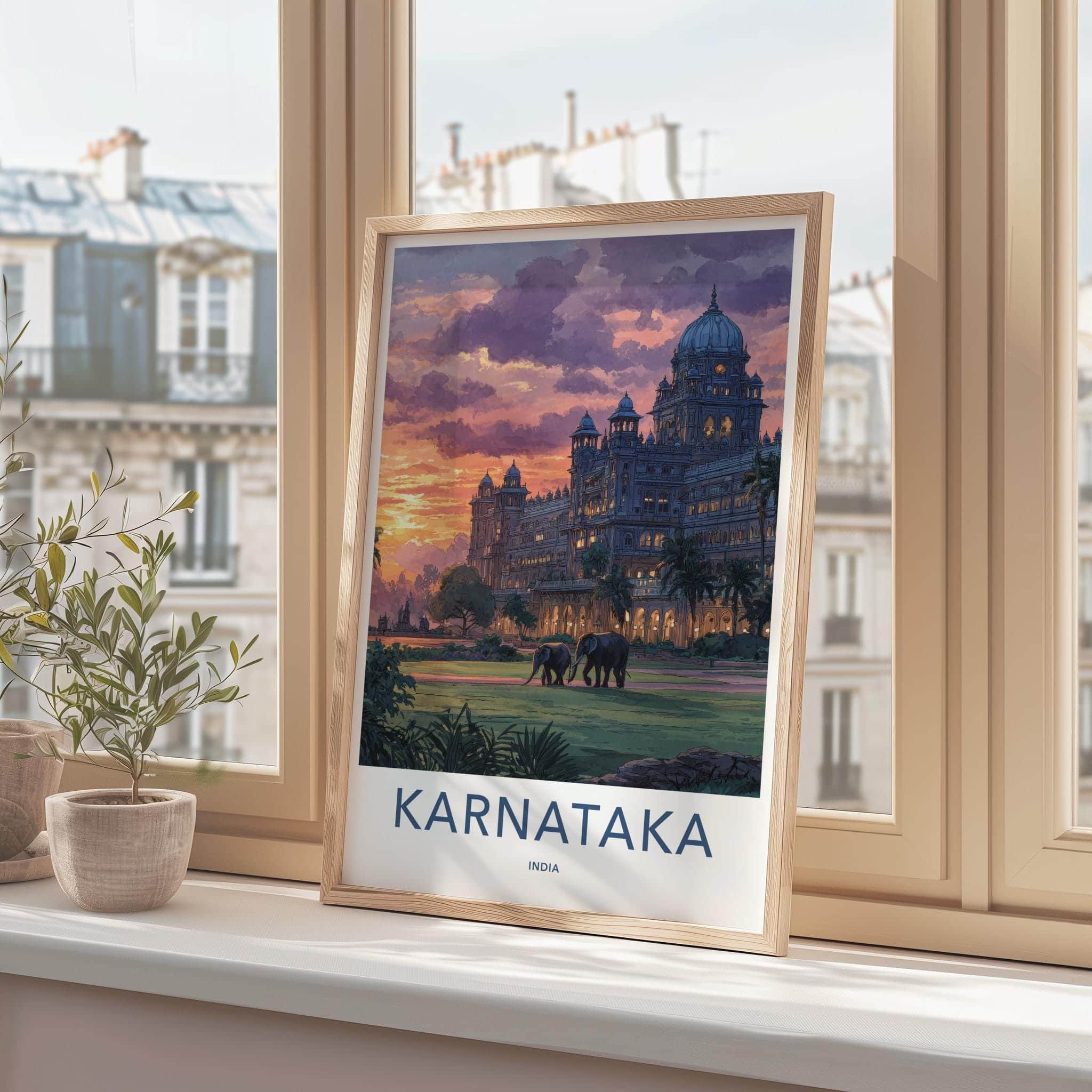 Karnataka Poster - India Travel Art - Karnataka Dusk Palace Elephants Home Decor