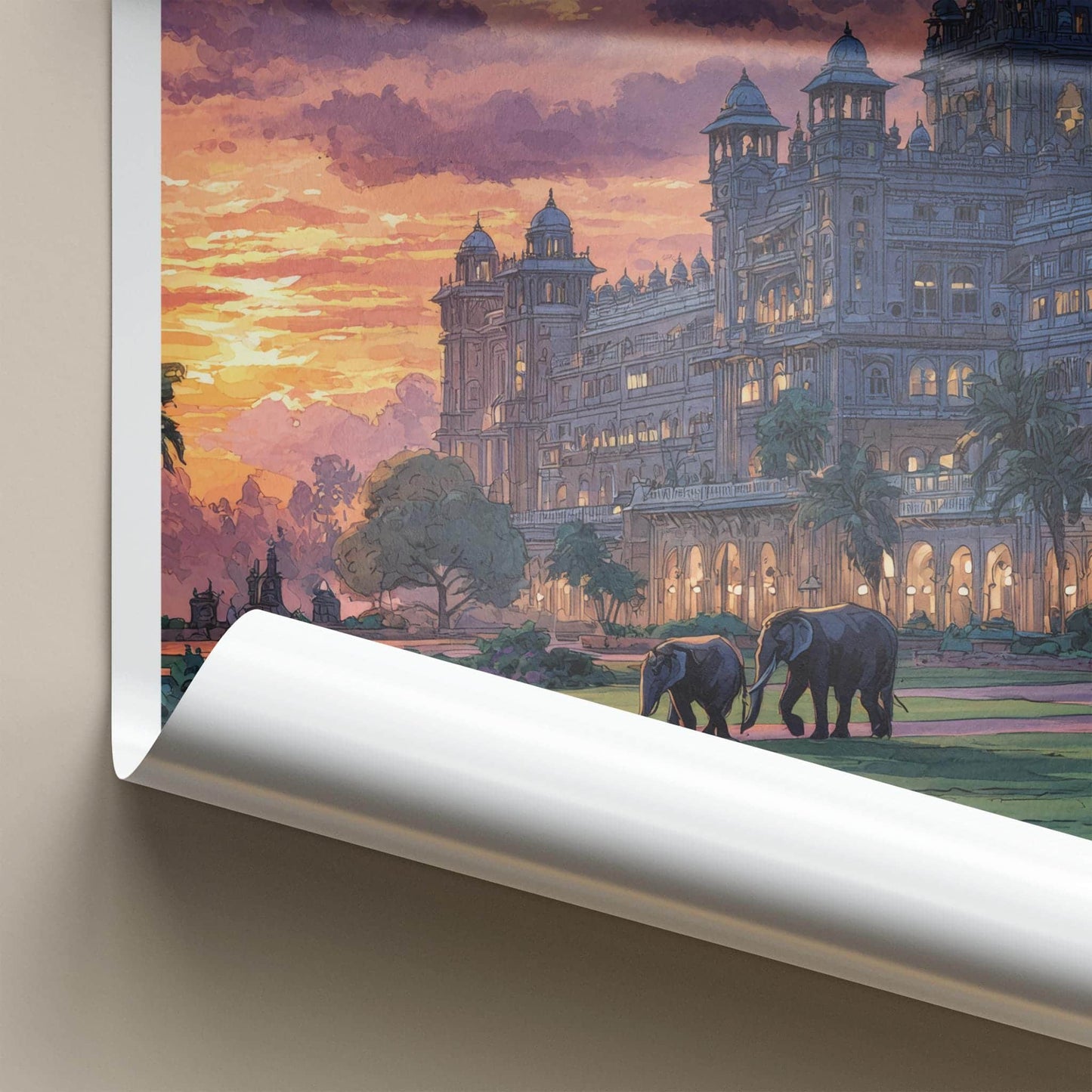 Karnataka Poster - India Travel Art - Karnataka Dusk Palace Elephants Home Decor