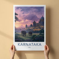 Karnataka Poster - India Travel Art - Karnataka Elephants Sunset Home Decor