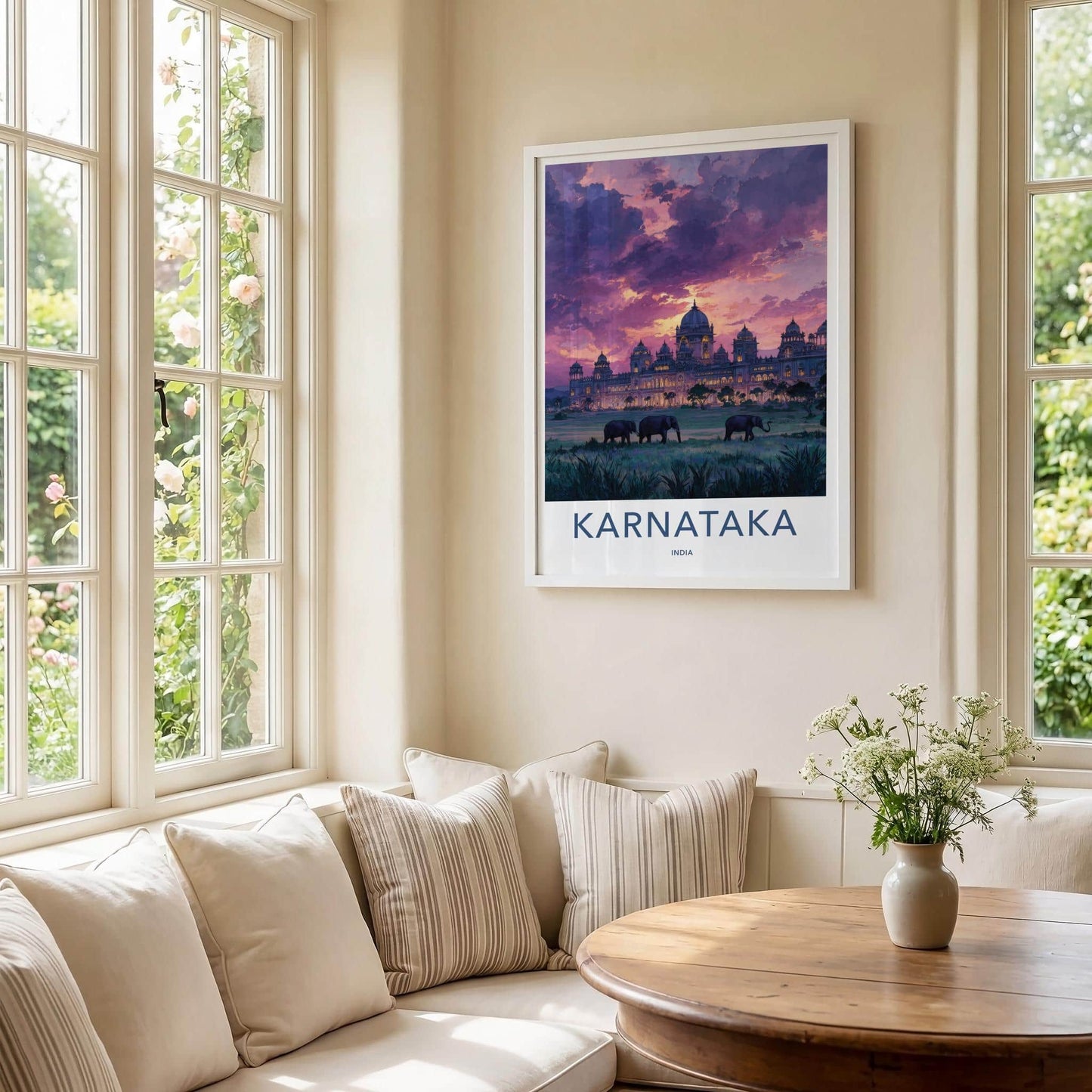 Karnataka Poster - India Travel Art - Karnataka Sunset Palace Elephants Home Decor