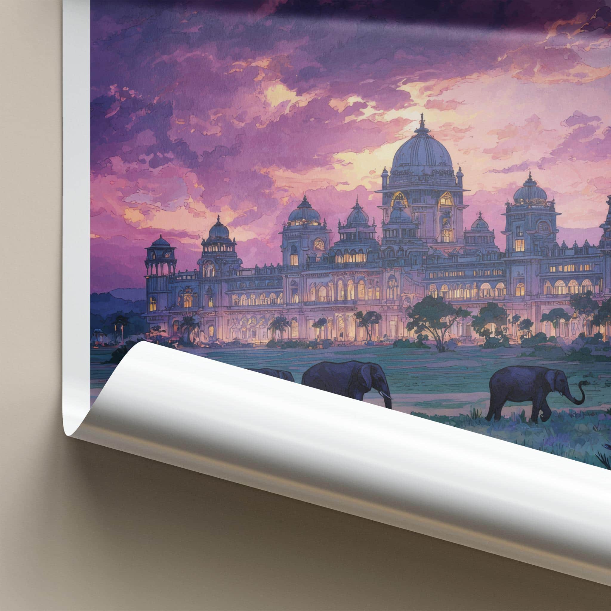 Karnataka Poster - India Travel Art - Karnataka Sunset Palace Elephants Home Decor