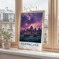 Karnataka Poster - India Travel Art - Karnataka Sunset Palace Elephants Home Decor
