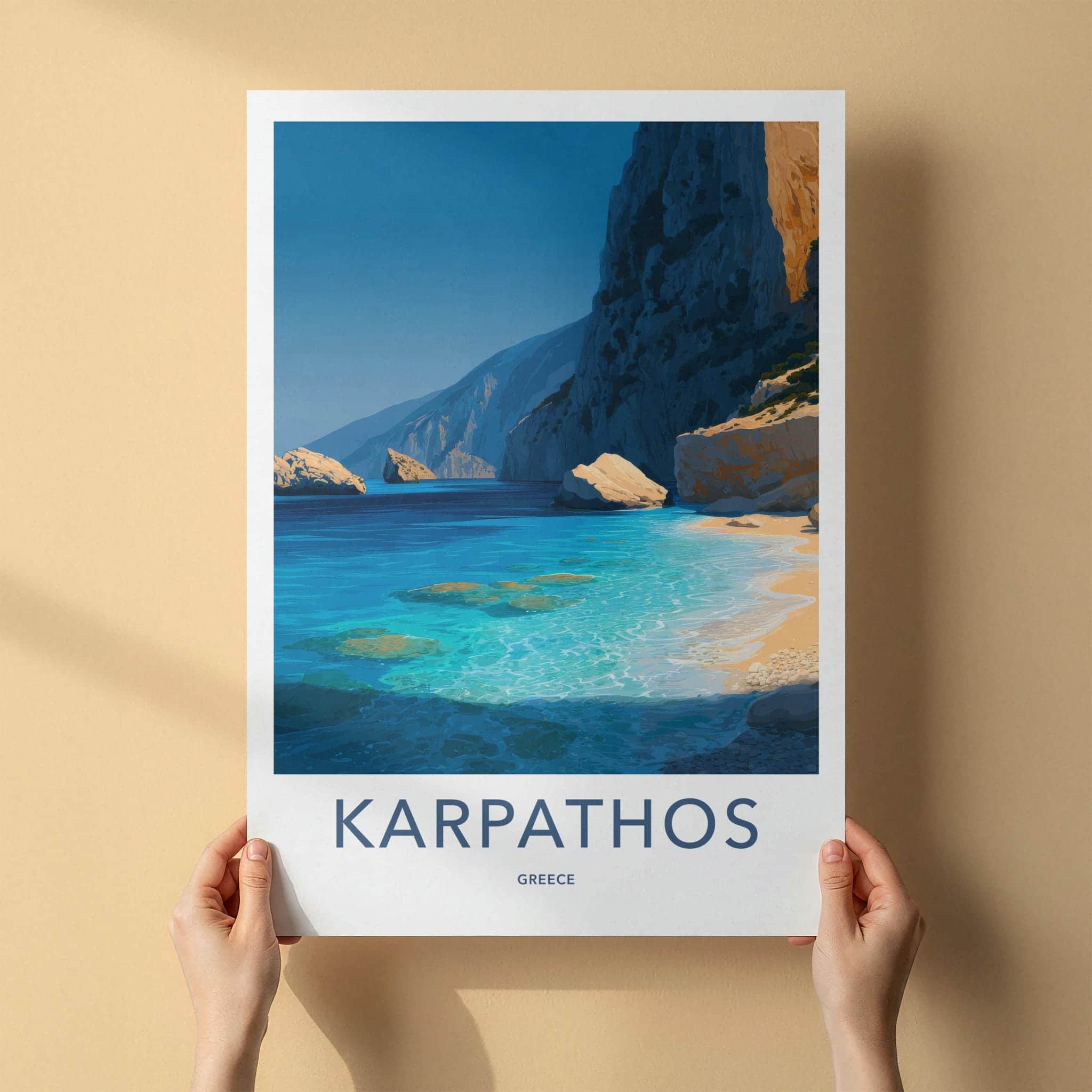 Karpathos Poster - Greece Framed Art - Clear Sea Cliffs Framed Decor