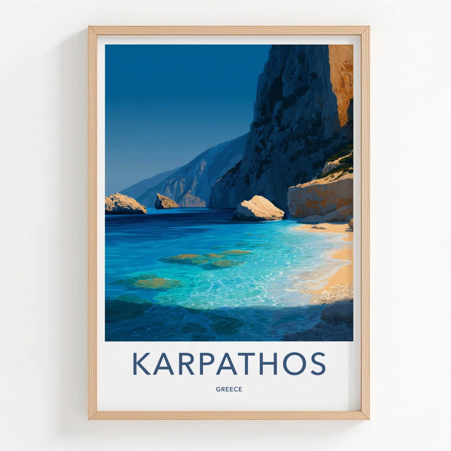 Karpathos Poster - Greece Framed Art - Clear Sea Cliffs Framed Decor