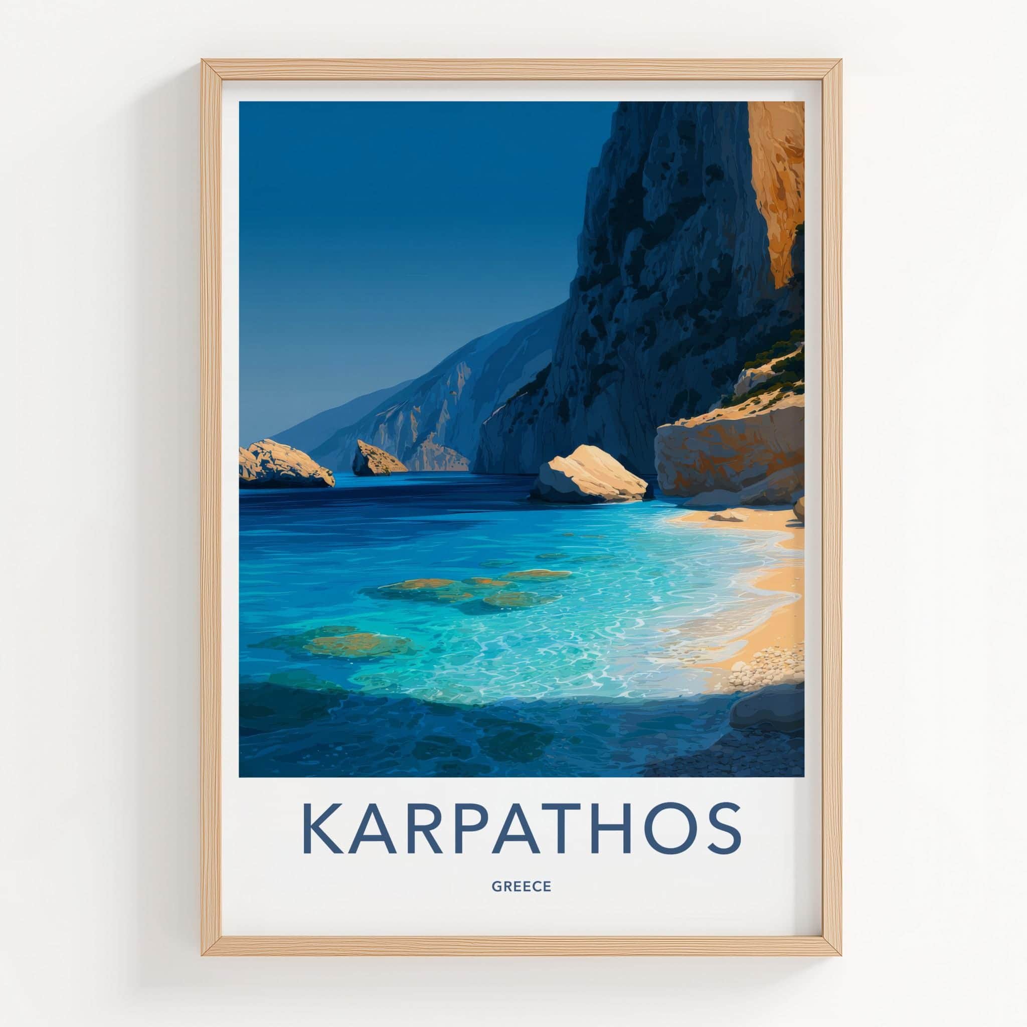 Karpathos Poster - Greece Framed Art - Clear Sea Cliffs Framed Decor