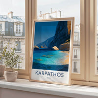 Karpathos Poster - Greece Framed Art - Clear Sea Cliffs Framed Decor