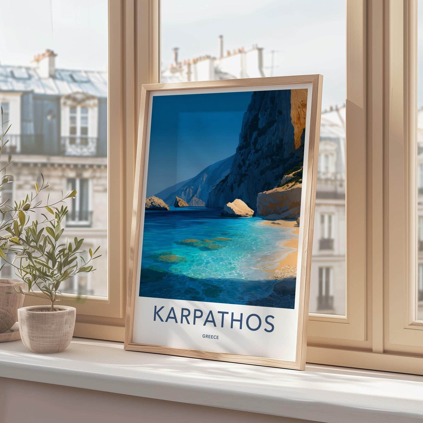 Karpathos Poster - Greece Framed Art - Clear Sea Cliffs Framed Decor