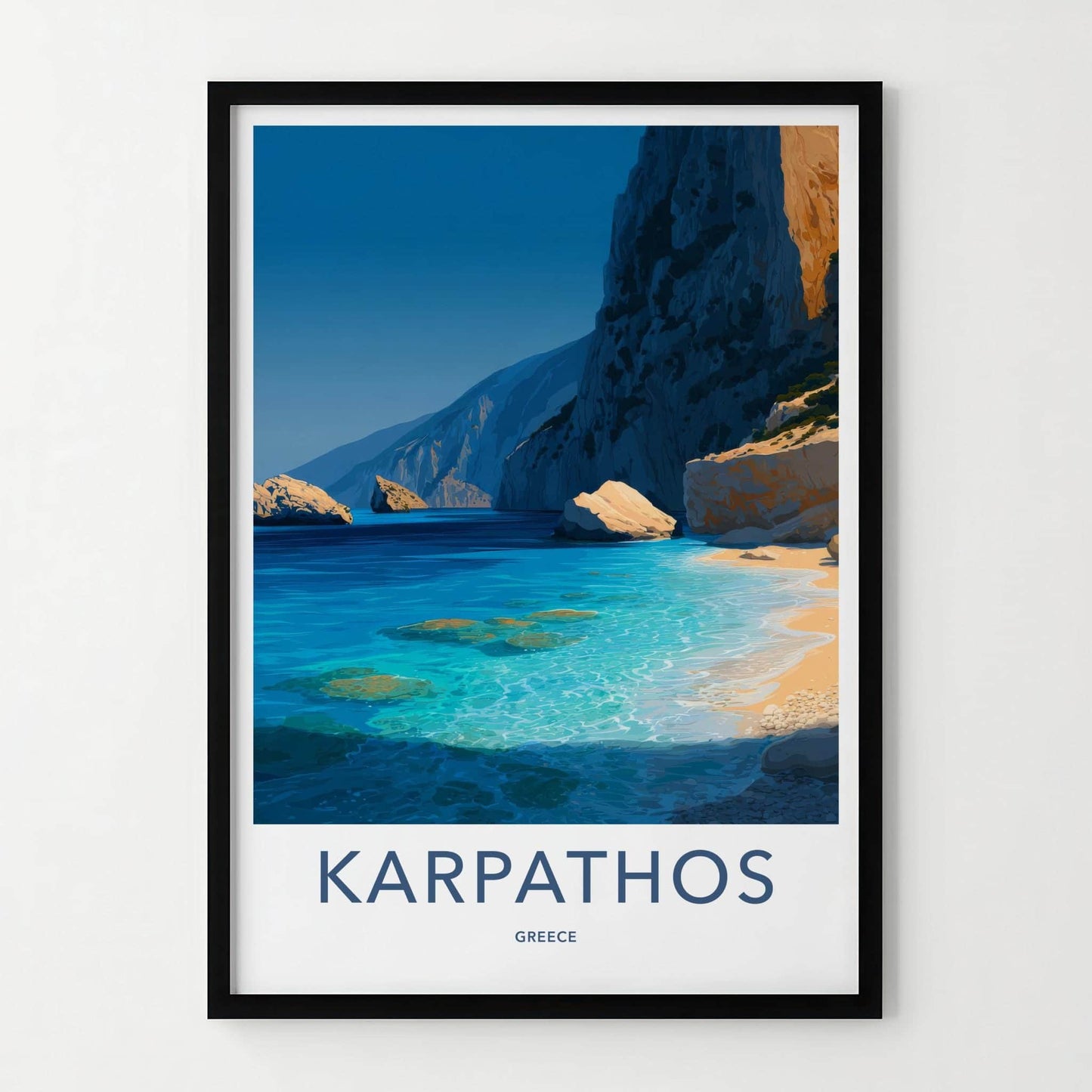 Karpathos Poster - Greece Framed Art - Clear Sea Cliffs Framed Decor