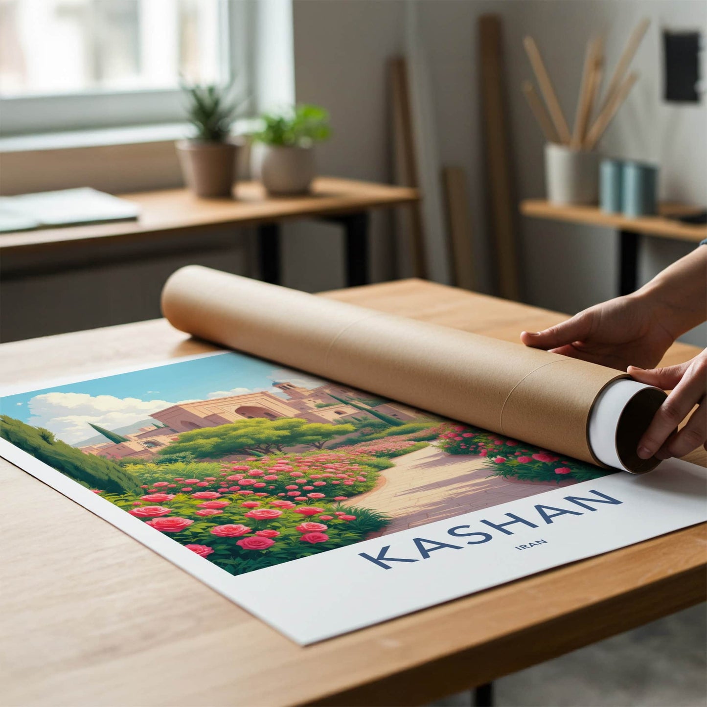 Kashan Poster - Iran Travel Art - Flowering Garden Path Home Decor