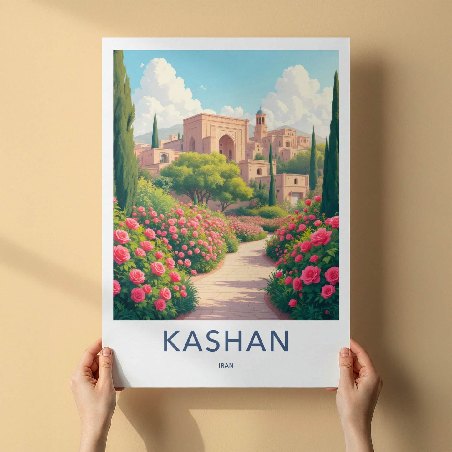 Kashan Poster - Iran Travel Art - Flowering Garden Path Home Decor